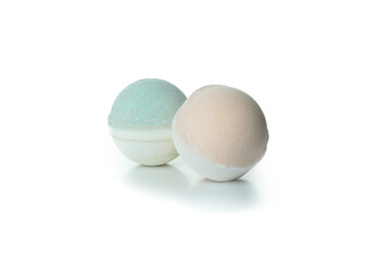 Bath balls isolated on white background, close up