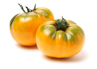 fresh yellow tomatoes on white background 