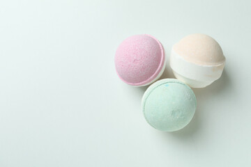 Colorful bath balls on white background, close up