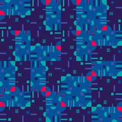 Modern vector abstract  geometric background with circles, rectangles and squares  in retro scandinavian style. Pastel colored simple shapes graphic seamless pattern. Abstract mosaic artwork.