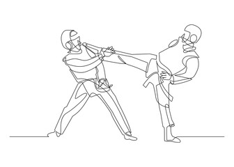 Continuous line drawing of Taekwondo fighting