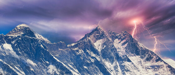 Mount Everest with a Stormy COmposition - obrazy, fototapety, plakaty