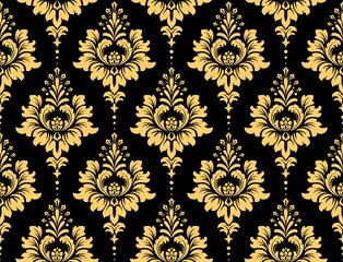Gardinen Floral pattern. Vintage wallpaper in the Baroque style. Seamless vector background. Black and gold ornament for fabric, wallpaper, packaging. Ornate Damask flower ornament © ELENA