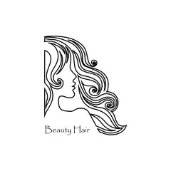woman line art, beauty face girl. continuous line drawing, long hair