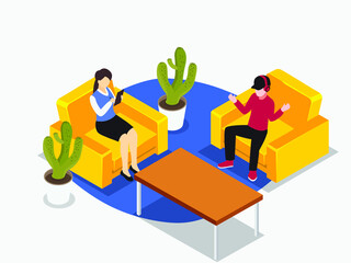 Teenager having a consultation with a Psychologist isometric 3d vector concept for banner, website, illustration, landing page, flyer, etc.