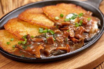 potato pancakes with mushrooms and herbs