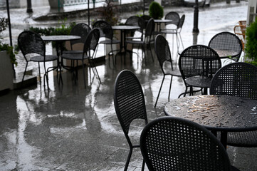 City terrace during the rain