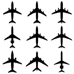 airplane icon commercial big aviation set silhouette aircraft