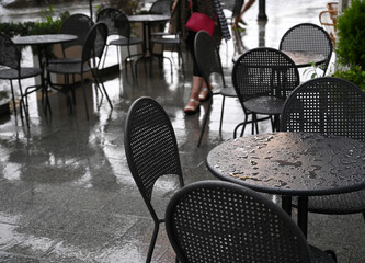 City terrace during the rain
