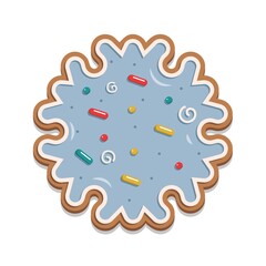 Christmas gingerbread snowflakes with blue glaze. For the design of greeting cards, flyers. Vector illustration isolated on white background