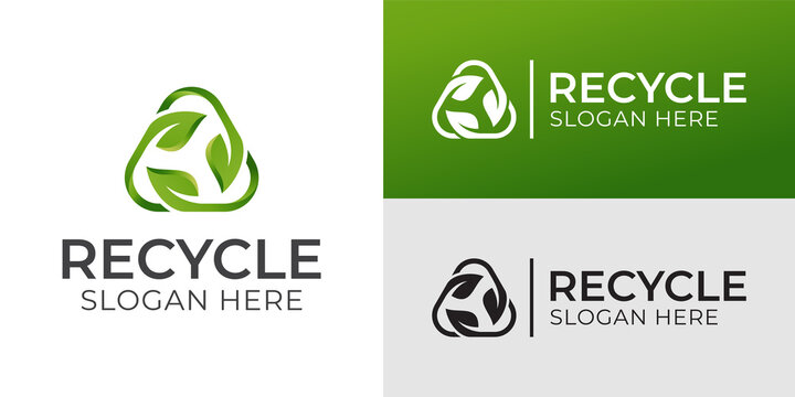 triangle recycle with green leaf, recycling ecology logo or icon design