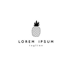 Vector hand drawn logo template with simple pineapple icon. Summer fruit.