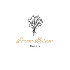 Obraz premium Hand drawn bouquet of wild flowers. Floral vector minimalistic logo template.