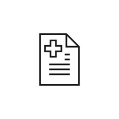 Line icon of medical certificate with cross and lines on paper