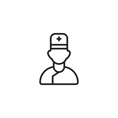 Line icon of doctor in medical hat and scrub