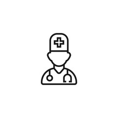 Line icon of doctor in medical hat and scrub