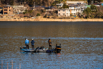 Fishing boat on Lake Kawaguchiko, Japan