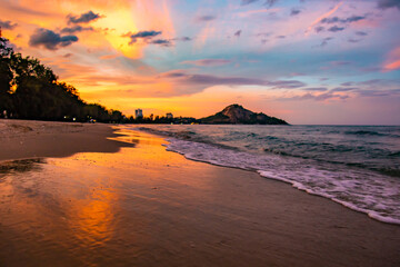 Suan Son Pradipat Beach at sunset in Prachuap Khiri Khan, Thailand