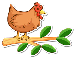 Chicken standing on a branch sticker