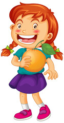 Happy girl holding fruit