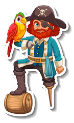 Sticker template with a pirate man cartoon character isolated