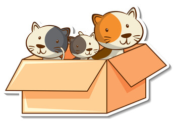 Cat family members in the box sticker
