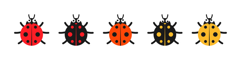 Lady bug with big eyes. Red, black, yellow colored lady-beatles
