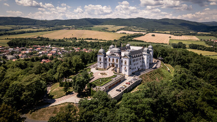 Fototapeta na wymiar Aerial view of Halicsky Castle in the village of Halic in Slovakia