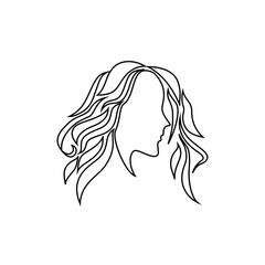 woman line art, beauty face girl. continuous line drawing, long hair