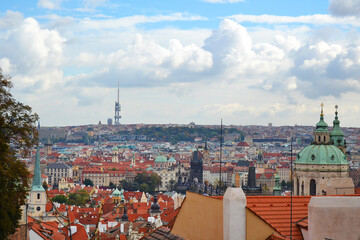 Fototapeta premium Red roofs of old Prague, panoramic view. Vyšehrad, Czech Republic
