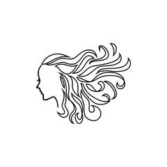 woman line art, beauty face girl. continuous line drawing, long hair