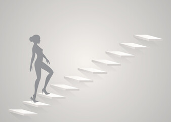 Obraz premium Vector beautiful young woman going up stairs.