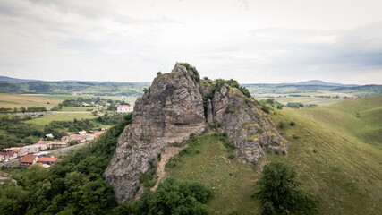 Aerial view of Sovi castle in Surice village in Slovakia