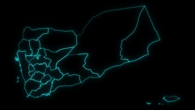 Animated Outline Map of Yemen with Governorates