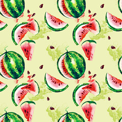 Seamless pattern of summer fruit oranges and watermelon.