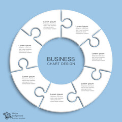 Business chart design. 7 division, jigsaw graph pattern.	