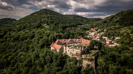 Fototapeta na wymiar Aerial view of the castle in the town of Modry Kamen in Slovakia