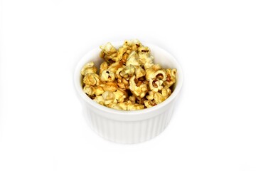 Sweet Pop corn on bowl. Close up. Blurry