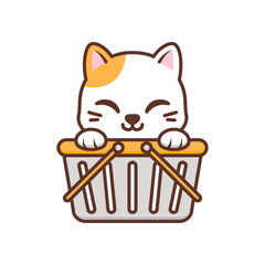 cute cat inside shopping basket
