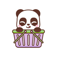 cute panda inside shopping basket