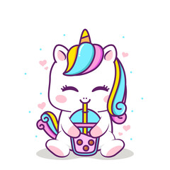 cute unicorn hugging bubble tea © OreNyee