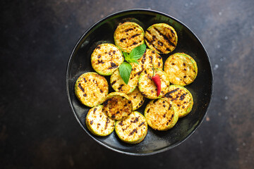zucchini grilled vegetable on the table, healthy meal snack copy space food background rustic. top view