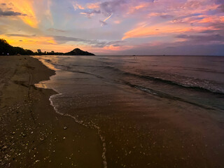 Fototapeta na wymiar Suan Son Pradipat Beach at sunset in Prachuap Khiri Khan, Thailand