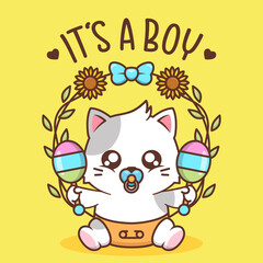 cute baby shower illustration with kitten