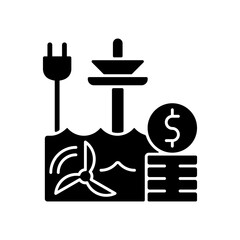 Tidal energy price black glyph icon. Hydropower resource supply production cost. Renewable power generation station. Energy purchase. Silhouette symbol on white space. Vector isolated illustration