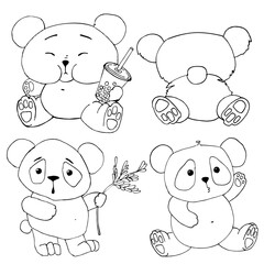 panda bear cute, coloring, line, vector