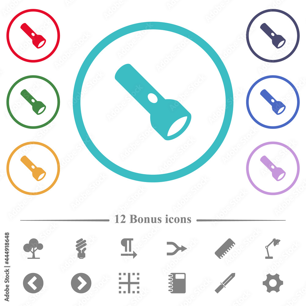 Poster flashlight flat color icons in circle shape outlines