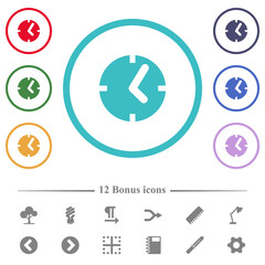 Clock flat color icons in circle shape outlines