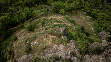 Aerial views of the castle ruins in the village Hajnacka in Slovakia