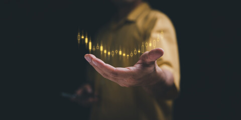 planning and strategy, Stock market, Business growth, progress or success concept. Businessman or trader is showing a growing virtual hologram stock, invest in trading..